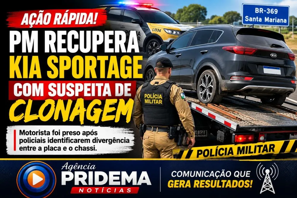 PM recupera Kia Sportage com suspeita de clonagem durante abordagem na BR-369, em Santa Mariana