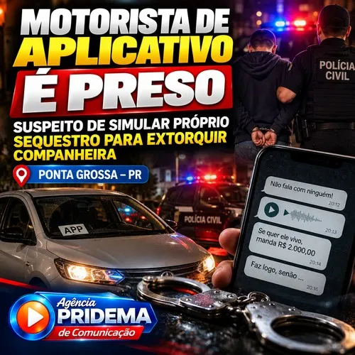 Motorista de aplicativo é preso suspeito de simular próprio sequestro para extorquir companheira em Ponta Grossa