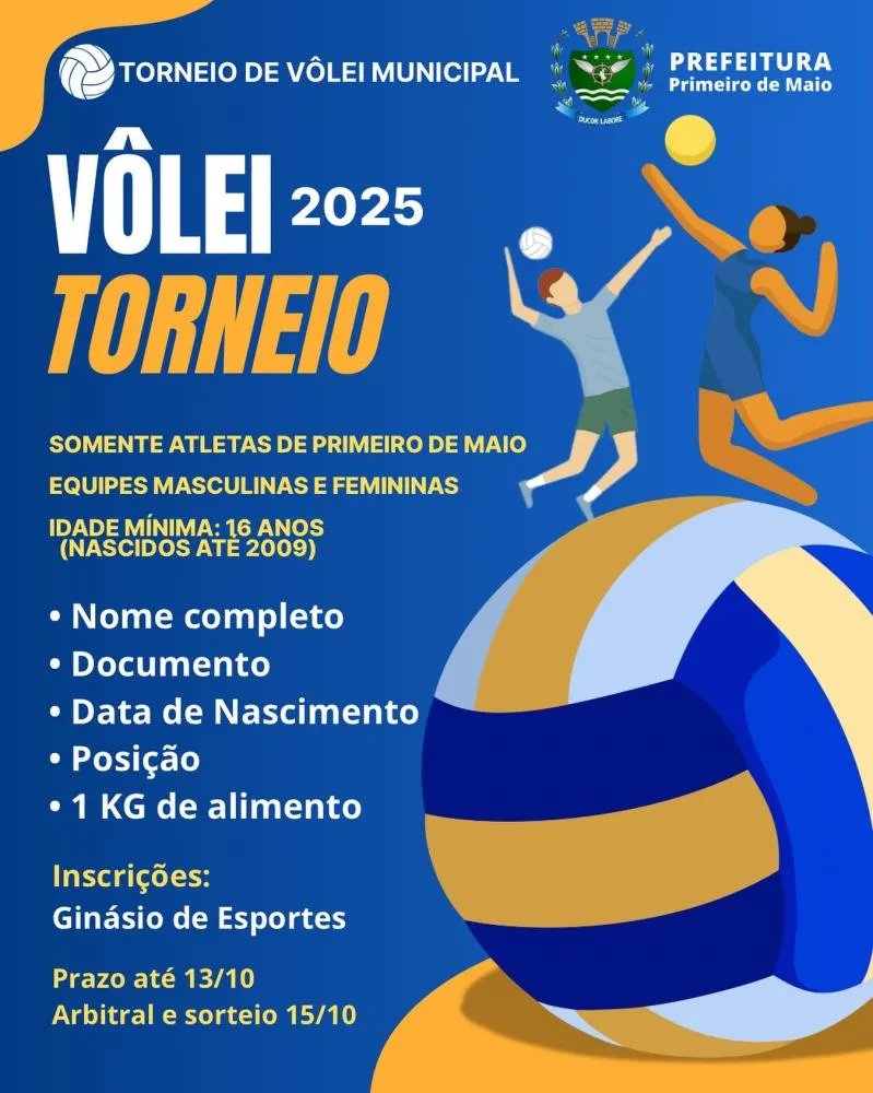 Torneio Municipal de Vôlei 2025 vai agitar Primeiro de Maio!